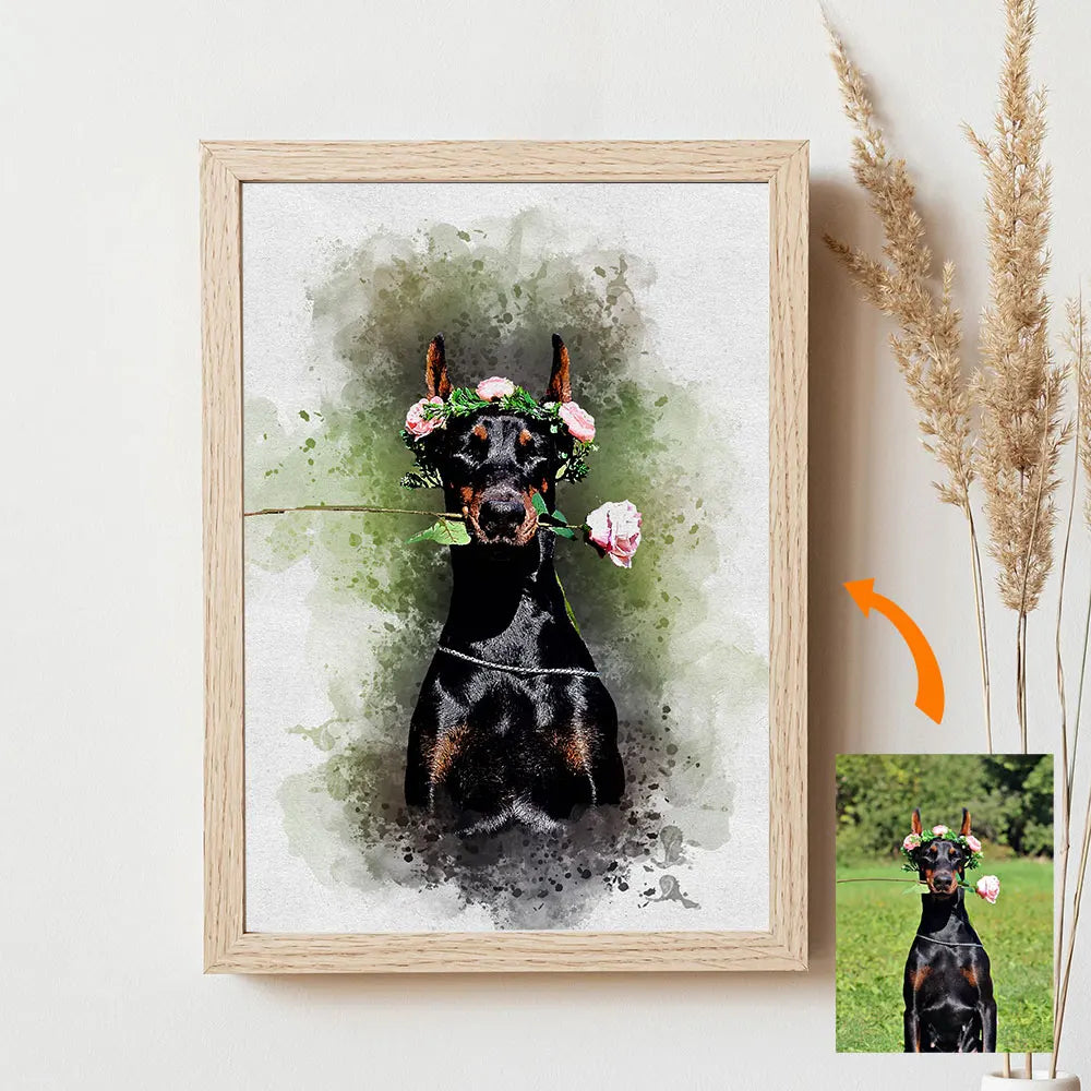 Custom Pet Portrait from Photo – Watercolor Canvas Print for Dogs & Cats