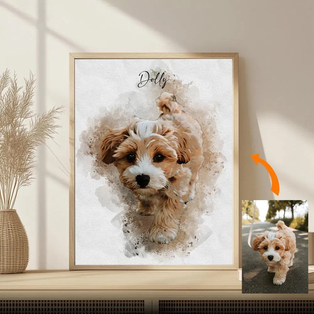 Custom Pet Portrait from Photo – Watercolor Canvas Print for Dogs & Cats