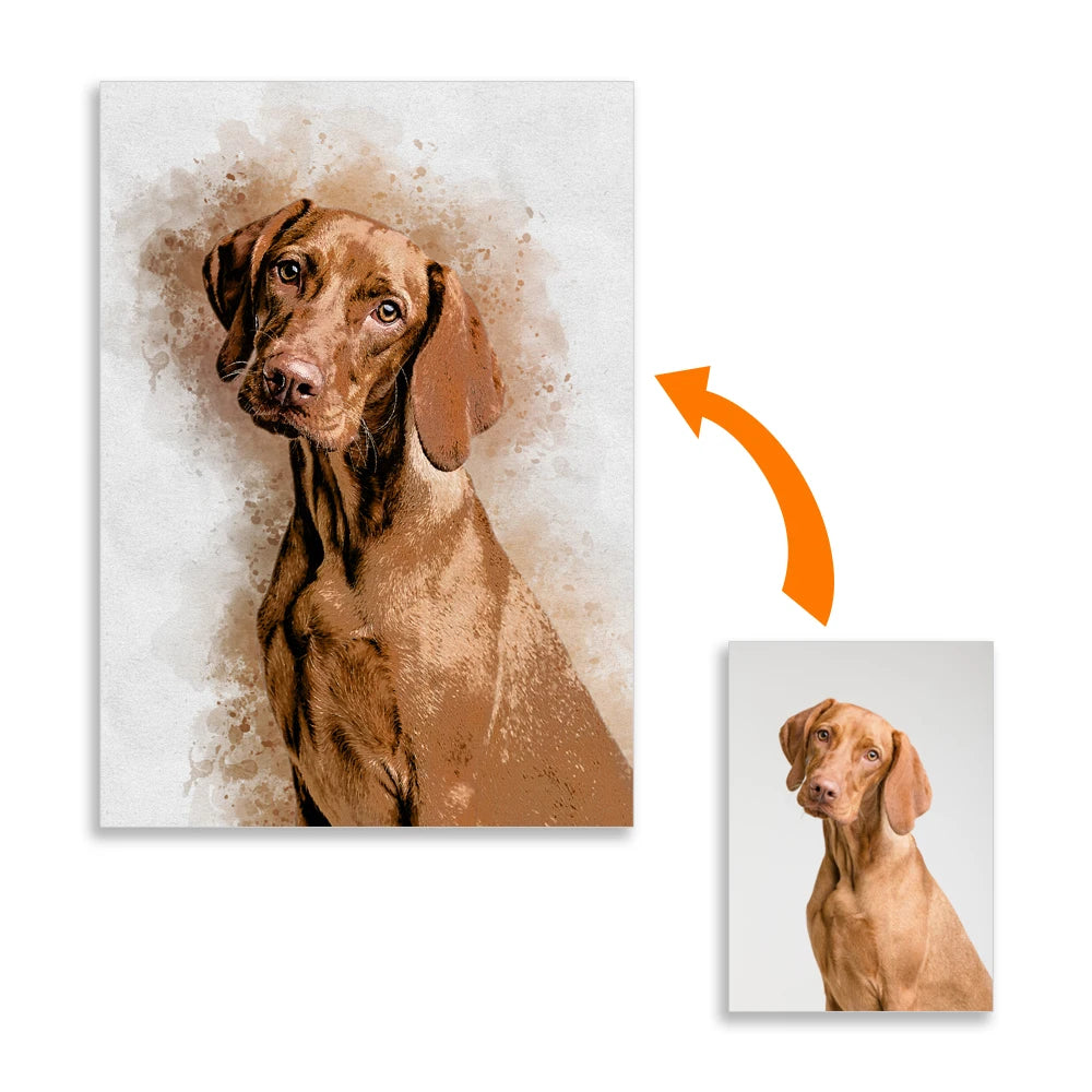 Custom Pet Portrait from Photo – Watercolor Canvas Print for Dogs & Cats