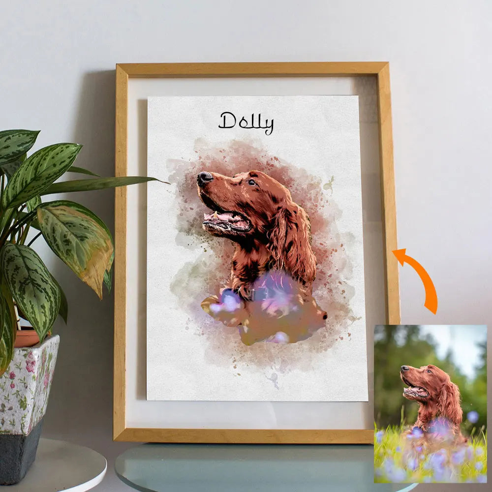 Custom Pet Portrait from Photo – Watercolor Canvas Print for Dogs & Cats